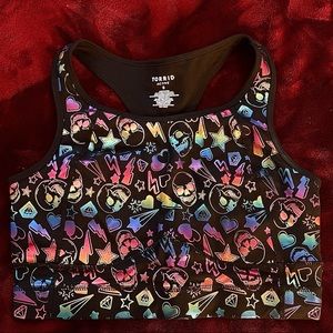 BLACK SKULL RAINBOW FOIL ACTIVE SPORTS BRA 🌈💀